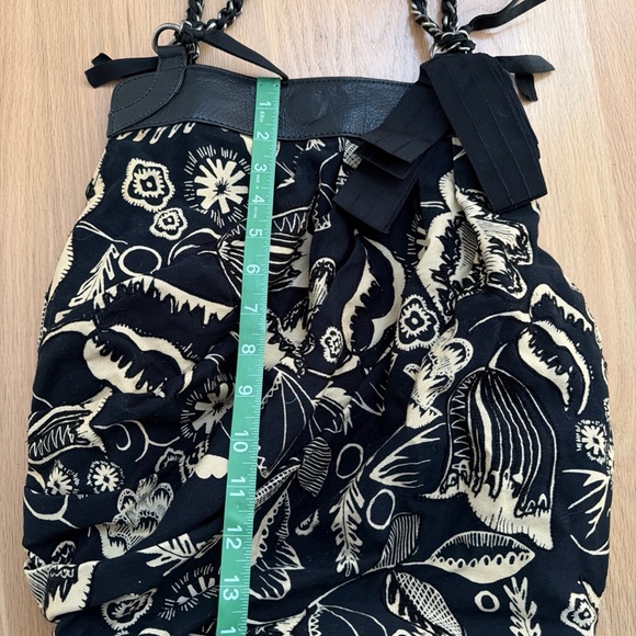 Lucky Penny by Anthropologie Black Cream Canvas Leather Trim Hobo Shoulder Bag - Picture 8 of 9